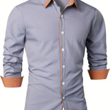 kkboxly  Men's Casual Trim Contrast Button Long Sleeve Shirt
