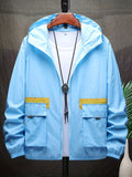 kkboxly  Lightweight Hooded Windbreaker Sun-protective Jacket, Men's Casual Zip Up Jacket Coat For Spring Fall Outdoor Hiking Camping Cycling