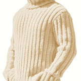 kkboxly  Fashionable Men's Solid Turtleneck Knit Sweater Plus Size Male's Pullover Sweater For Autumn And Winter, Leisurewear For Big And Tall Guys