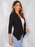 Waterfall Collar Blazer, Elegant Open Front 3/4 Sleeve Outerwear, Women's Clothing