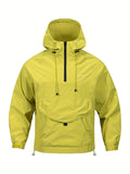 realaiot  Men's Casual Windbreaker Jacket, Chic Pullover Half Zip Hoodie With Big Pocket For Outdoor Activities