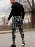 kkboxly  Men's Classic Plaid Casual Tapered Trousers Casual Long Cropped Pants Streetwear For Men