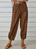 kkboxly  Patched Pockets Button Front Crop Pants, Casual Loose Pants For Spring & Summer, Women's Clothing