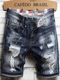 kkboxly  Men's Stylish Short Jeans, Casual Straight Distressed Fit Ripped Denim Shorts For Summer