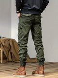 kkboxly  Trendy Solid Cargo Cotton Pants, Men's Multi Flap Pocket Trousers, Loose Casual Outdoor Pants, Men's Work Pants Outdoors Streetwear Hip Hop Style