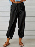 kkboxly  Patched Pockets Button Front Crop Pants, Casual Loose Pants For Spring & Summer, Women's Clothing