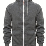 kkboxly  Men's Casual Zip Up Hoodie, Color Block Hooded Jacket For Sports