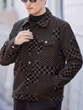 kkboxly  Men's Casual Checkerboard Pattern PU Leather Jacket, Button Up Lapel Jacket