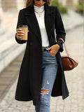 kkboxly  Solid Double Breasted Lapel Overcoat, Versatile Long Sleeve Swing Thermal Coat, Women's Clothing