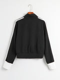 Contrast Trim Zipper Jacket, Casual Long Sleeve Outwear For Fall & Winter, Women's Clothing