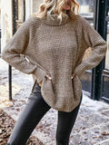 kkboxly  Solid Turtle Neck Pullover Sweater, Casual Long Sleeve Raglan Shoulder Sweater For Fall & Winter, Women's Clothing
