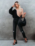 Color Block Crew Neck Pullover Sweater, Casual Long Sleeve Sweater For Spring & Fall, Women's Clothing