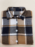 kkboxly  Plaid Button Front Jacket, Casual Long Sleeve Lapel Outwear, Women's Clothing