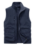 kkboxly Multi Pockets Reversible Cargo Vest, Men's Casual Outwear Stand Collar Zip Up Vest For Outdoor Fishing Photography