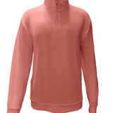 kkboxly  Men's Solid Thin Casual Long Sleeve Zipper Lapel Shirt, Spring Fall Men's Top