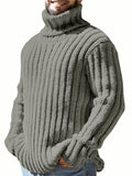 kkboxly  Fashionable Men's Solid Turtleneck Knit Sweater Plus Size Male's Pullover Sweater For Autumn And Winter, Leisurewear For Big And Tall Guys