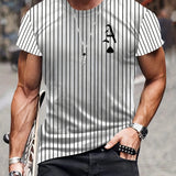 2025 Men's Striped Spade Print T-Shirt - Comfortable Summer Tee with Various Graphic Designs