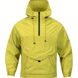 realaiot  Men's Casual Windbreaker Jacket, Chic Pullover Half Zip Hoodie With Big Pocket For Outdoor Activities