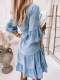 kkboxly  A-Line Midi Denim Dress, Ruffled Hem Denim Skirt, Casual Loose Dress