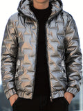 kkboxly  Men's Casual Warm Padded Jacket, Zip Up Hooded Warm Thick Glossy Coat For Fall Winter