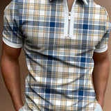 kkboxly  Tight, Men's Summer Polo Shirt Plaid Zipper Slim Polos Best Sellers