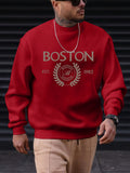kkboxly  Men's Pullover Round Neck Long Sleeve Sweatshirt Letter "Boston" Pattern Casual Top For Autumn Winter Men's Clothing