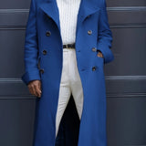 kkboxly  Men's Trendy Retro Double Breasted Long Sleeve Coat Windbreaker Lapel Long Overcoat For Autumn Winter