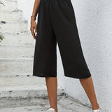 kkboxly  Minimalist Solid Wide Leg Capris, Casual Versatile High Waist Pants For Spring & Summer, Women's Clothing
