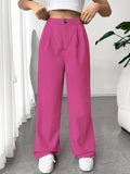 kkboxly  Solid Pleated Wide Leg Pants, Elegant High Waist Long Length Pants, Women's Clothing