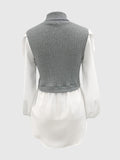 kkboxly  Twist Textured Knit Paneled Turtleneck Blouse, Casual Long Sleeve Blouse For Spring & Fall, Women's Clothing