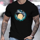 kkboxly Whales Print T Shirt, Tees For Men, Casual Short Sleeve T-shirt For Summer