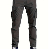 kkboxly  Men's Stylish Solid Cargo Jogger With Pockets, Causal Breathable Drawstring Men's Bottom Clothing For City Walk Street Hanging Outdoor Activities