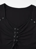 kkboxly  Tie Front V Neck T-Shirt, Casual 3/4 Sleeve Top For Spring & Fall, Women's Clothing