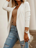 kkboxly  Solid Open Front Blazer, Elegant Lapel Long Sleeve Blazer For Office & Work, Women's Clothing