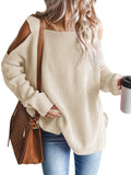 kkboxly  Cold Shoulder Oversized Sweater, Casual Long Sleeve Sweater For Fall & Winter, Women's Clothing