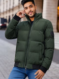 kkboxly  Men's Solid Padded Jacket, Men Casual Padded Coat Windbreaker Zipper Pocket Stand Collar For Men Winter