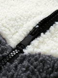 kkboxly  Men's Color Block Polar Fleece Hooded Coat For Fall Winter