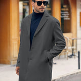 kkboxly Plus Size Men's Solid Midi Jacket For Fall Winter, Men's Clothing