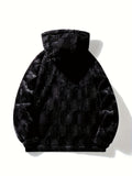 kkboxly  Men's Stylish Solid Fleece Jacket With Pockets, Casual Breathable Lapel Zip Up Long Sleeve Hooded Top For Winter Outdoor Activities