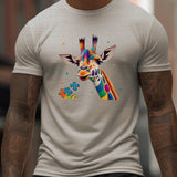 kkboxly Giraffe And Puzzle Pieces Print T Shirt, Tees For Men, Casual Short Sleeve T-shirt For Summer