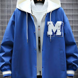 Stylish Embroidered Letter M Print Jacket, Men's Casual Windproof Baseball Jacket, Men's Outfits