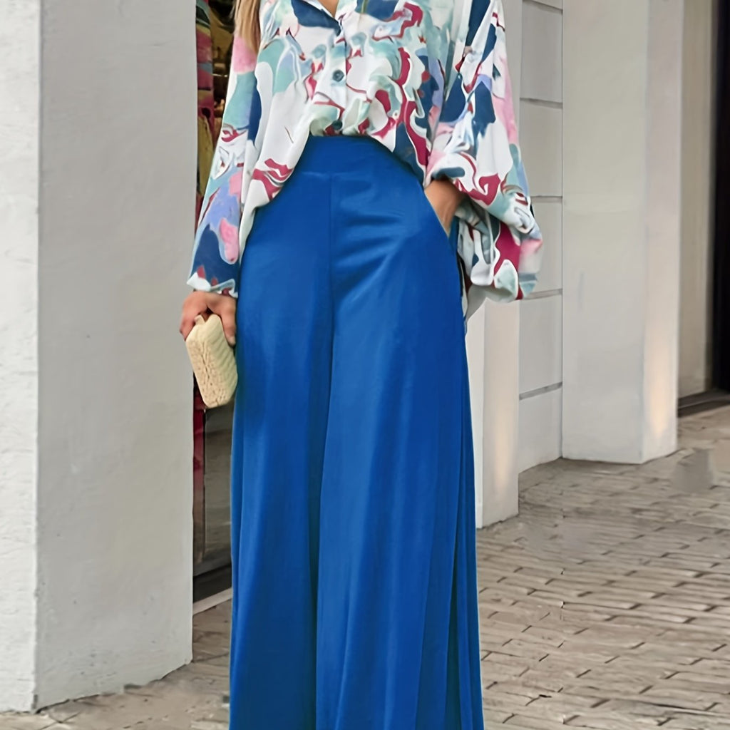 kkboxly  Batwing Sleeve Tie Dye Blouse & High Waist Solid Pantsuits