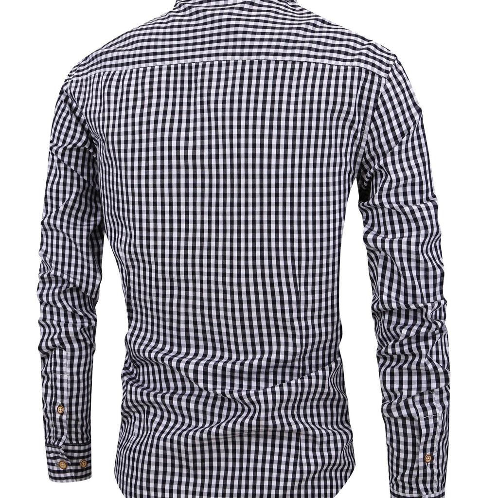 kkboxly  Men's Stylish Checkered Pattern Shirt, Casual Breathable Lapel Button Up Long Sleeve Shirt Top For City Walk Street Hanging Outdoor Activities