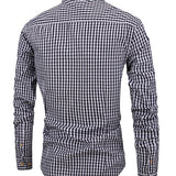 kkboxly  Men's Stylish Checkered Pattern Shirt, Casual Breathable Lapel Button Up Long Sleeve Shirt Top For City Walk Street Hanging Outdoor Activities