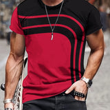 kkboxly  Men's Geometric Striped Novelty T-Shirt - Casual Summer Tee with Classic Pattern