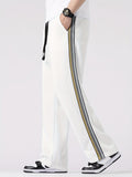 kkboxly  Men's Casual Side Striped Joggers, Chic Straight Leg Trousers For Leisure Activities