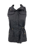 kkboxly  Plus Size Casual Coat, Women's Plus Solid Button Down Drawstring Hooded Vest Top With Flap Pockets