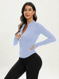 kkboxly  Black Full-zipper Yoga Jacket, Long Sleeve Hollow Out Slim Fitted Sports Top, Women's Activewear