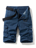kkboxly Men's Plain Flap Pocket Cotton Cargo Shorts For Spring And Summer