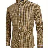 kkboxly  Men's Stylish Checkered Pattern Shirt, Casual Breathable Lapel Button Up Long Sleeve Shirt Top For City Walk Street Hanging Outdoor Activities